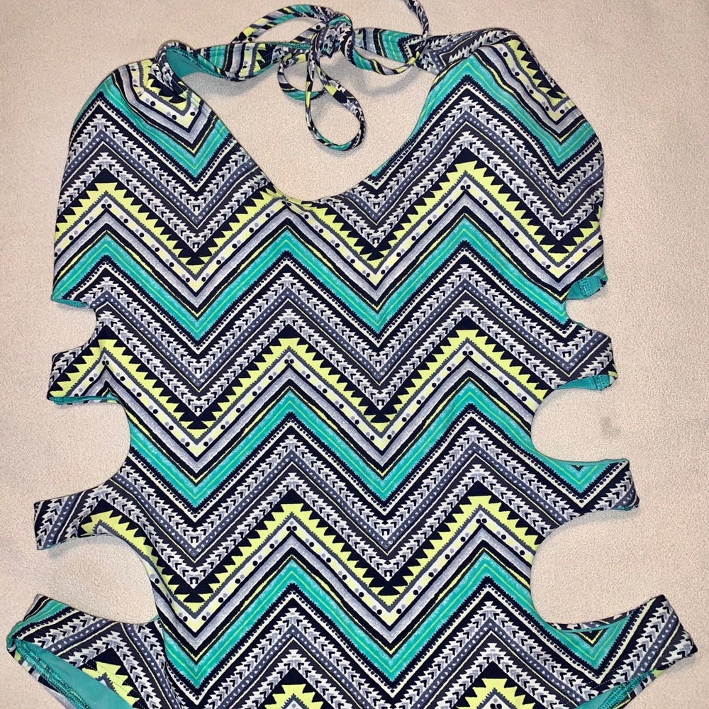 Aerie Green Geometric One Piece Bathing Suit